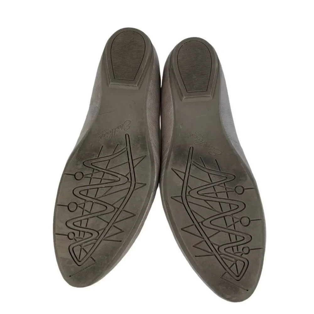 Earthies Essen Silver Criss Cross Leather Ballet Flats Metallic Almond Toe 10B‎